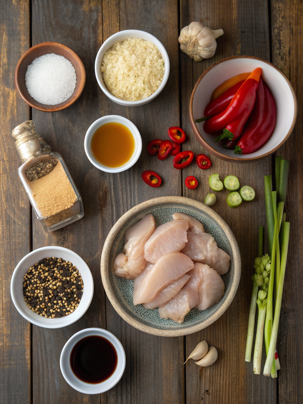 Ingredients for sweet and spicy honey pepper chicken -