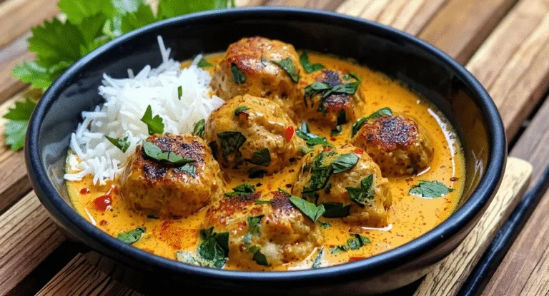 thai chicken meatballs in coconut curry