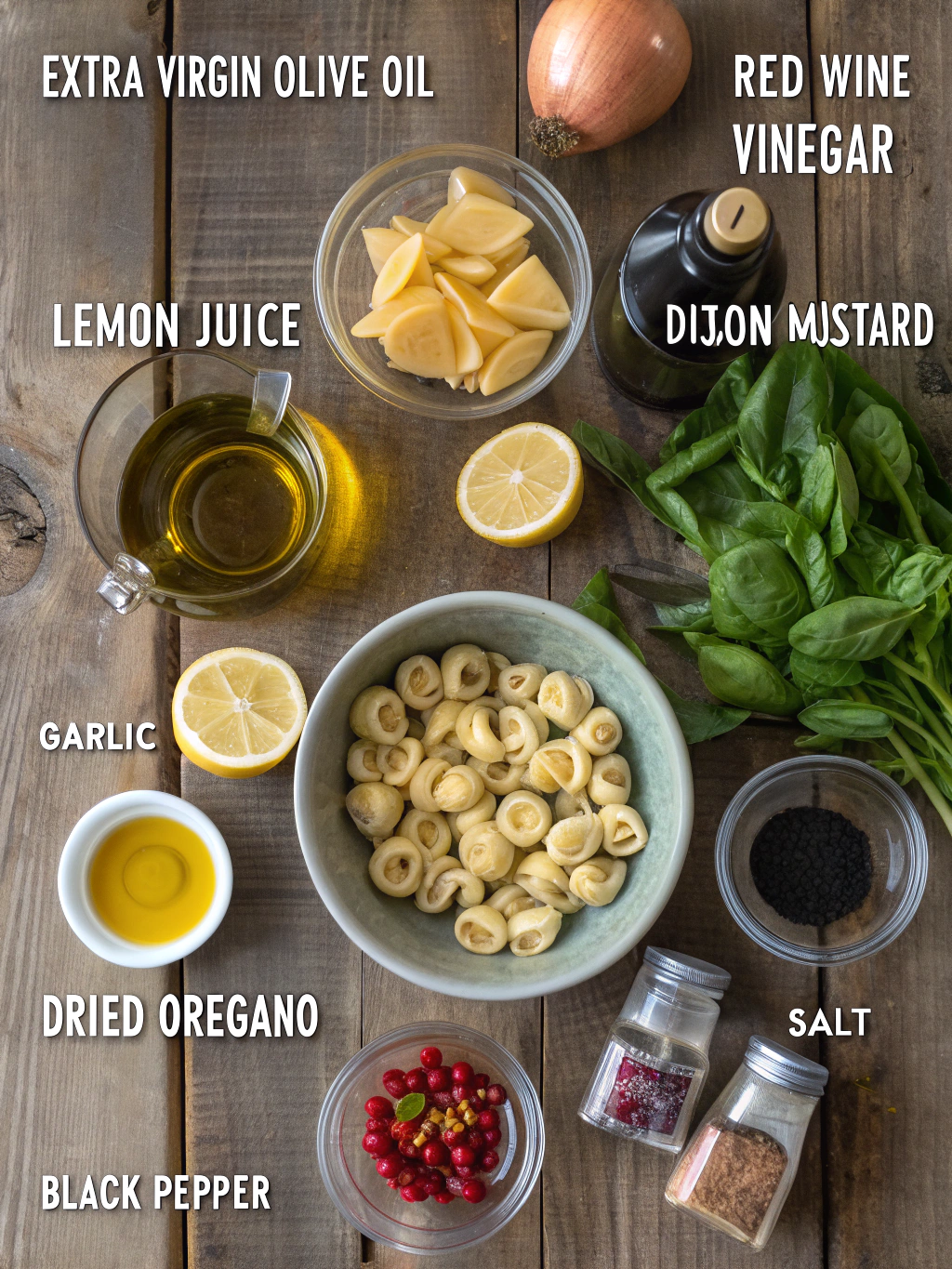 Ingredients for tortellini pasta salad