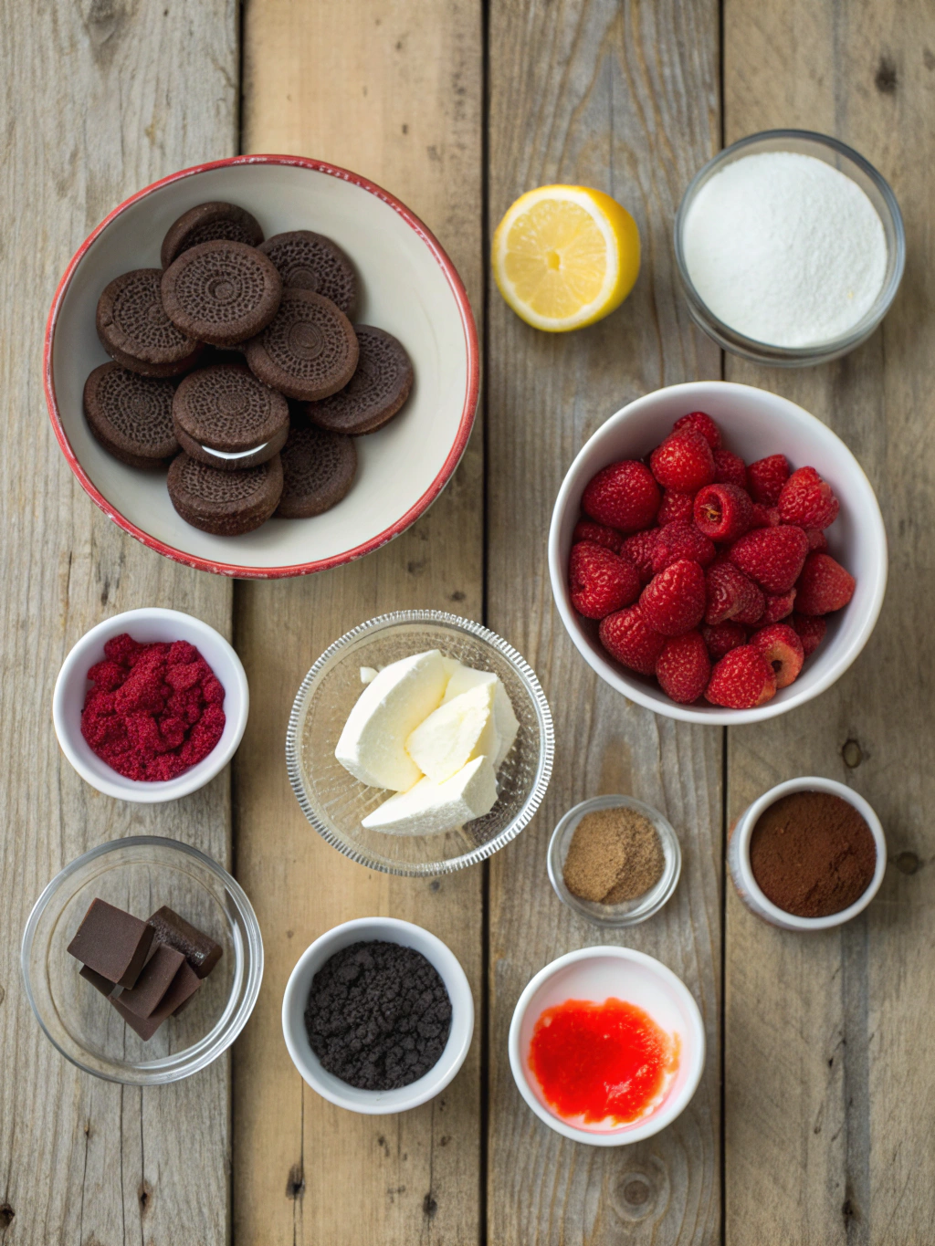 Ingredients for vampire bite red velvet cheesecake