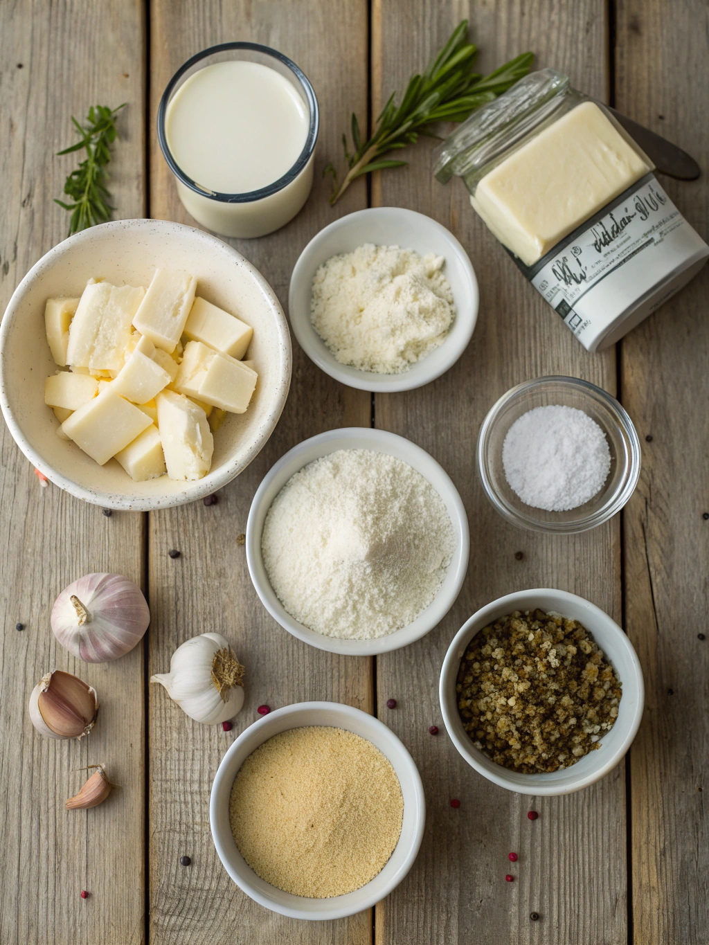 Ingredients for white garlic pizza sauce recipe