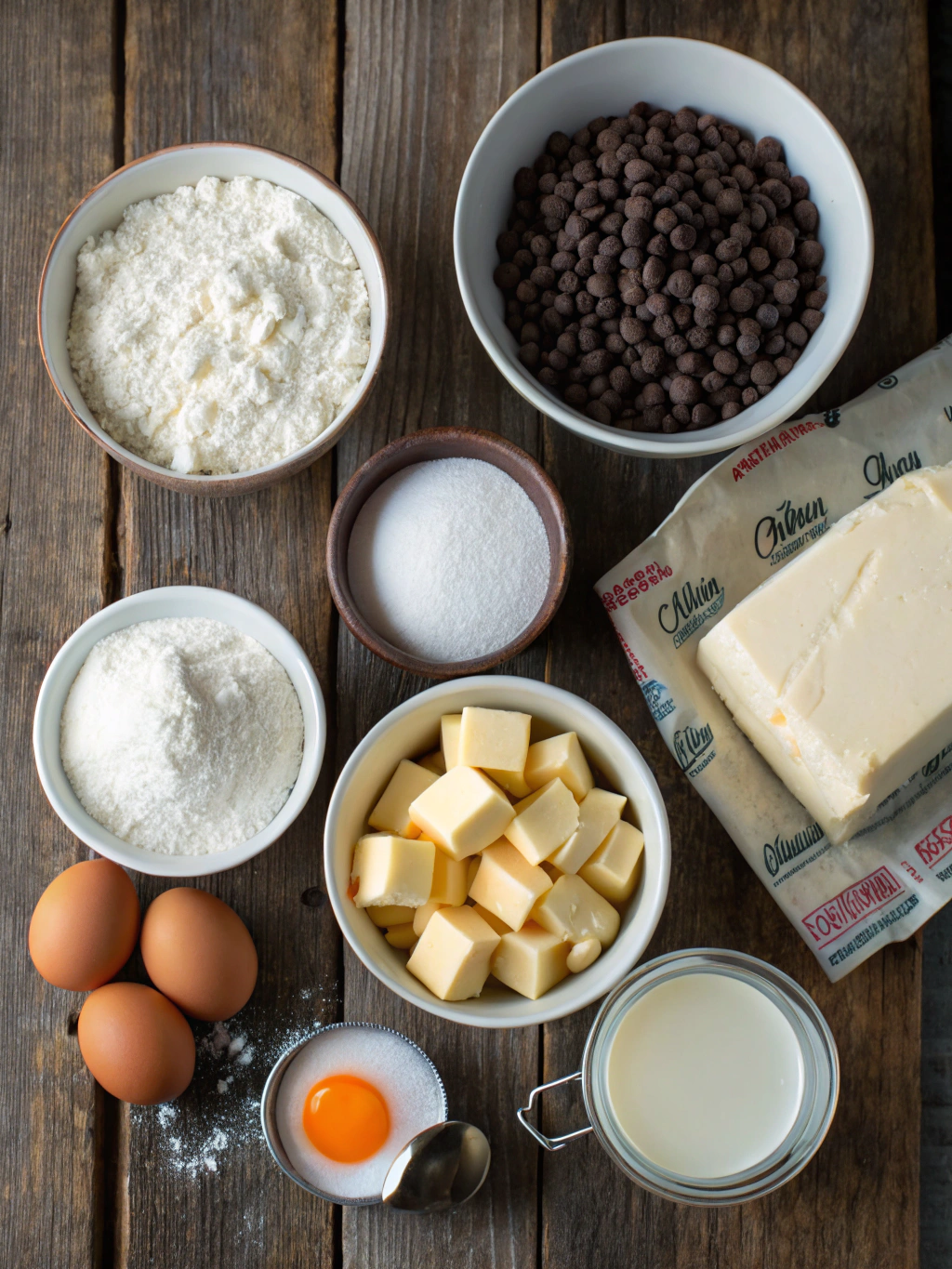 Ingredients for brownie cheesecake birthday cake