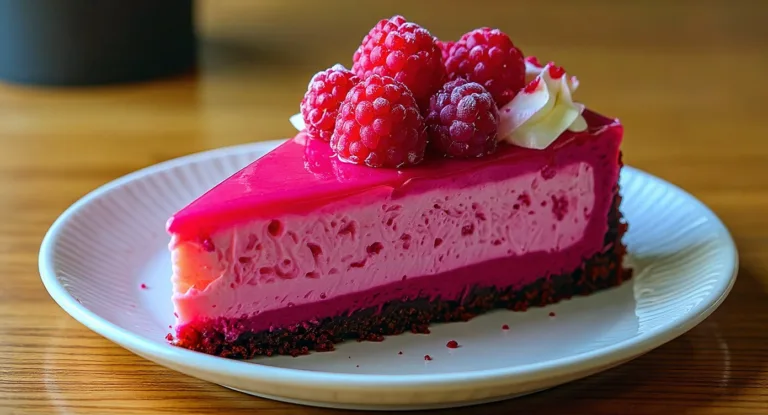 luxurious pink velvet raspberry cheesecake