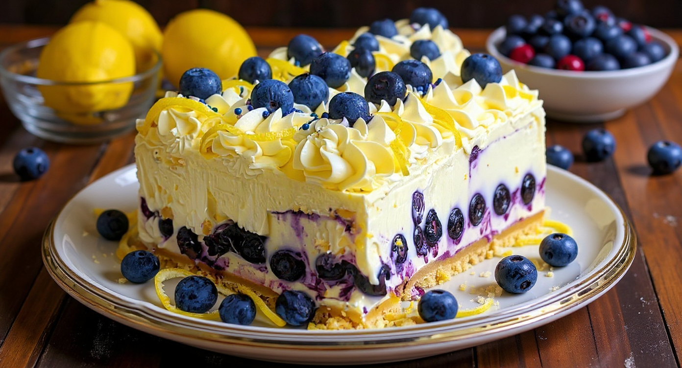 no-bake lemon dazzling blueberry cream cake