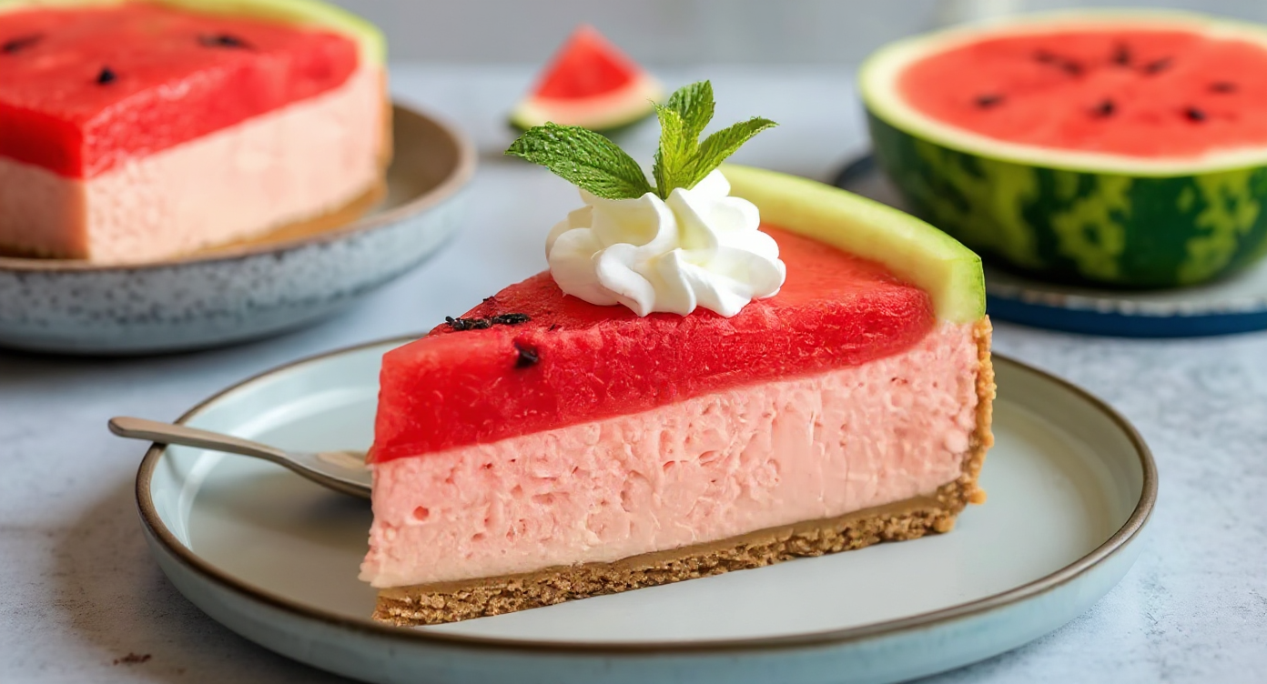 no-bake watermelon cheesecake a slice of summer!