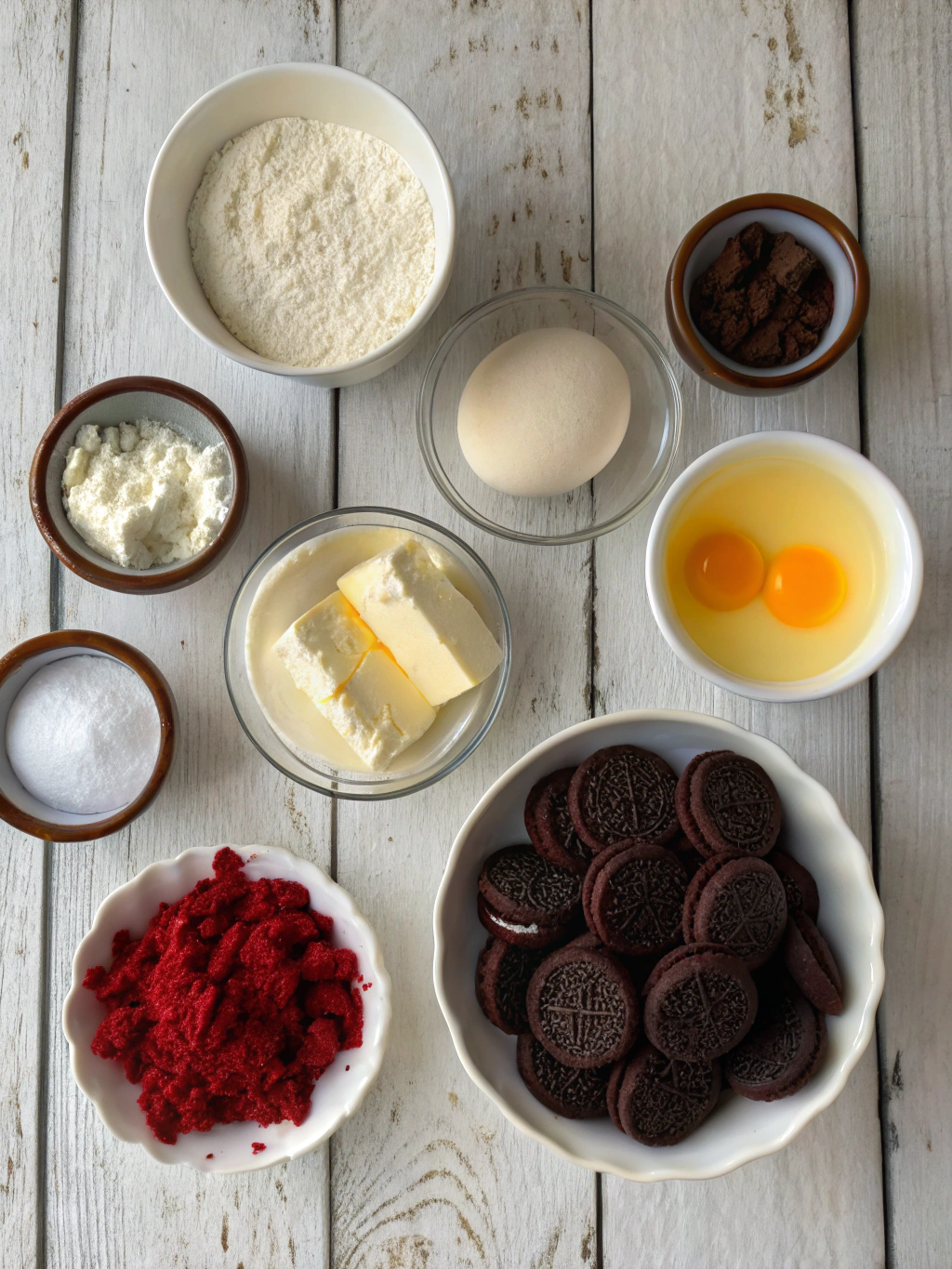 Ingredients for the red velvet oreo cheesecake