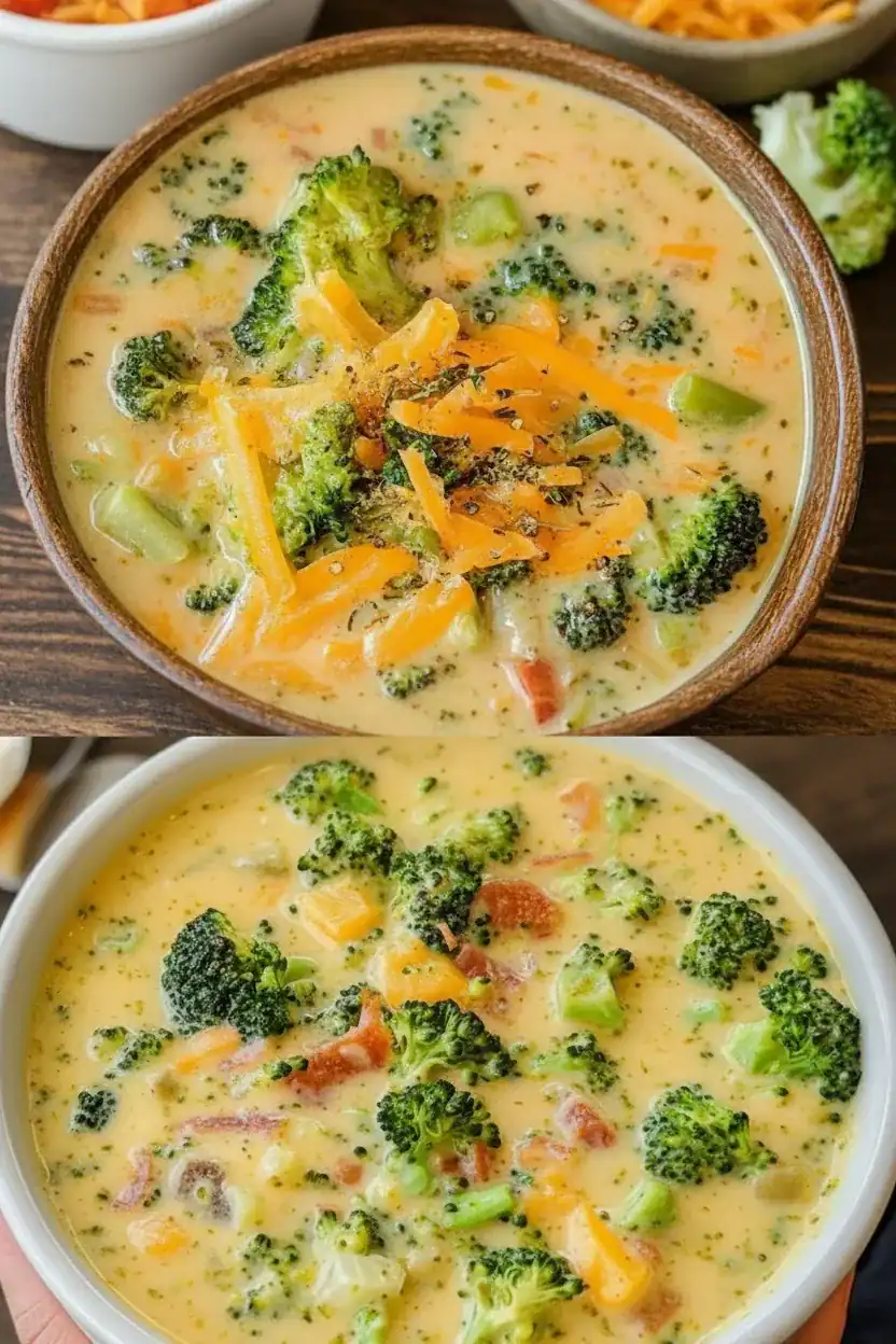 Creamy broccoli and cheese soup with fresh vegetables and herbs for a hearty, flavorful meal. Perfect for cozy dinners and easy to prepare recipe ideas.