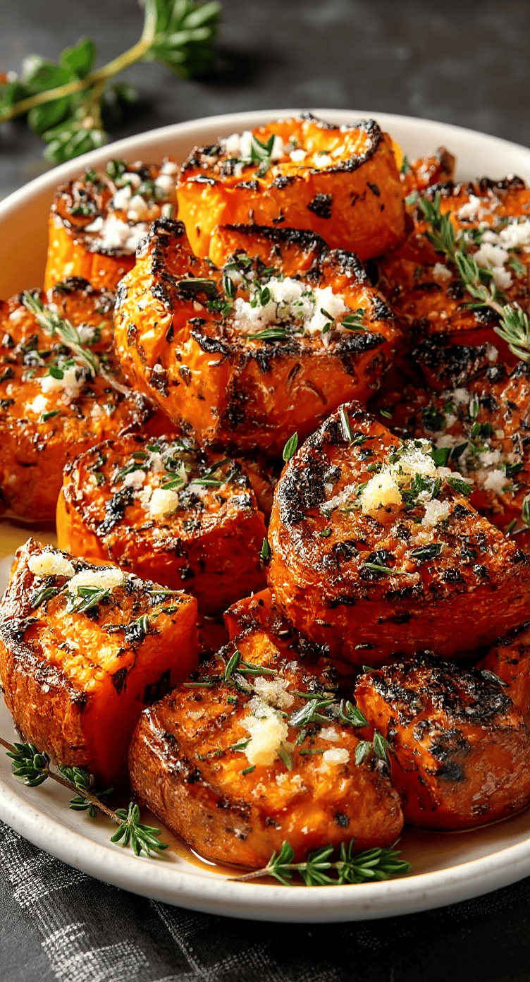 Sweet roasted carrots garnished with herbs and feta cheese, served on a white dish for a delicious and healthy meal or side dish.