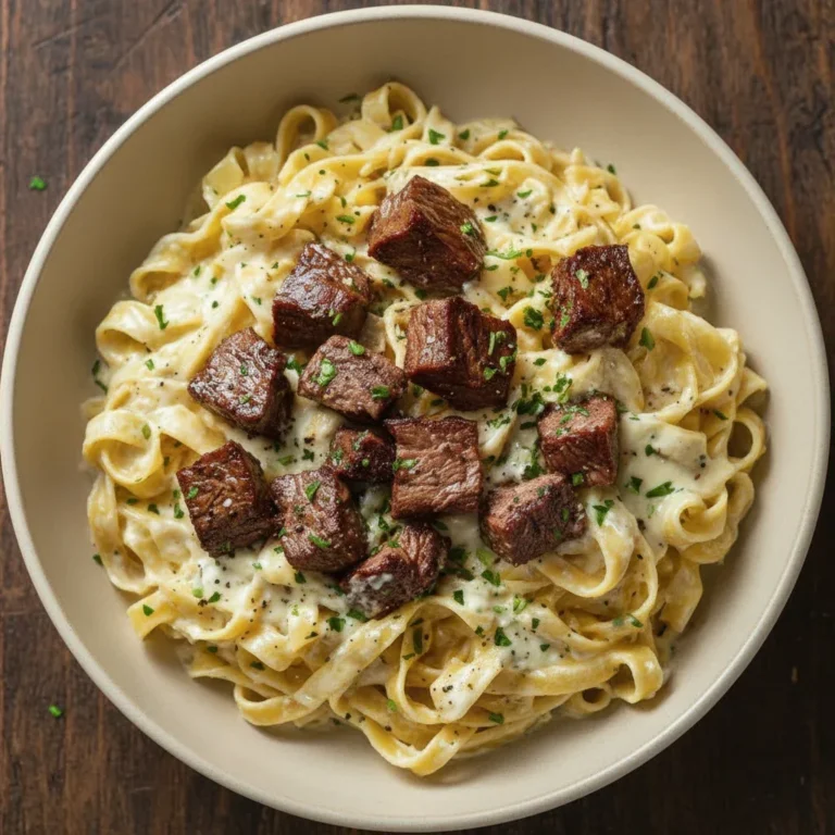 Garlic Butter Steak Bites & Creamy Parmesan Pasta
