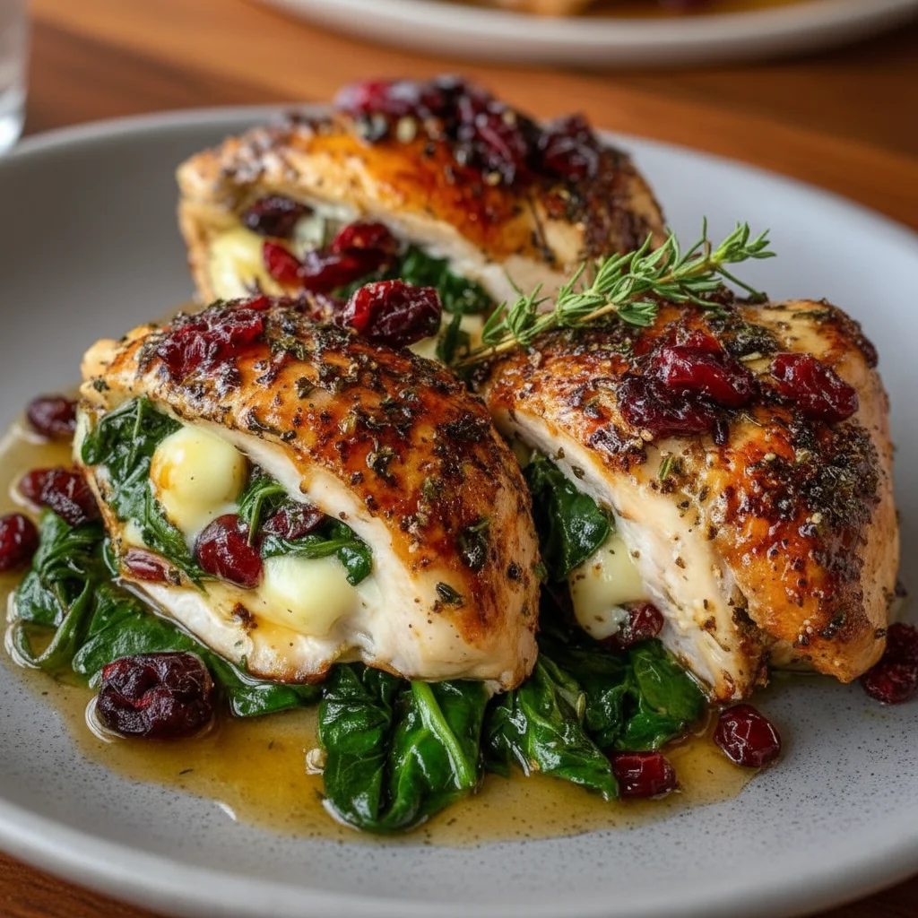 Cranberry Spinach Stuffed Chicken Brie