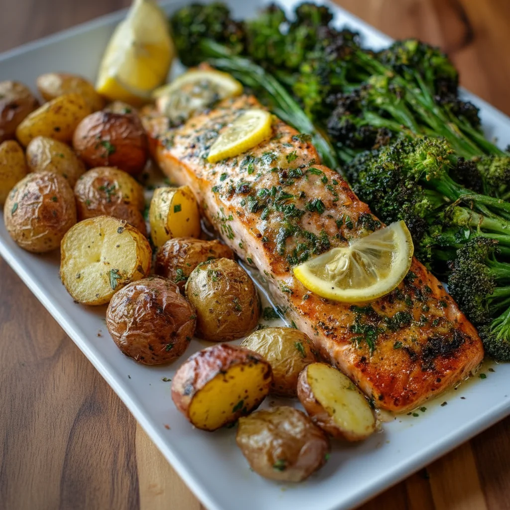 Lemon Butter Salmon Crispy Potatoes