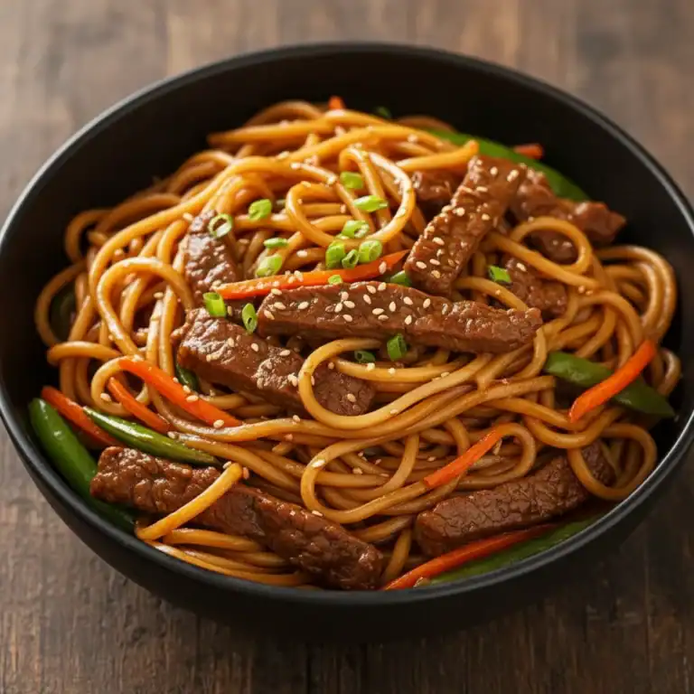 Homemade Beef Lo Mein Noodles Stir Fry